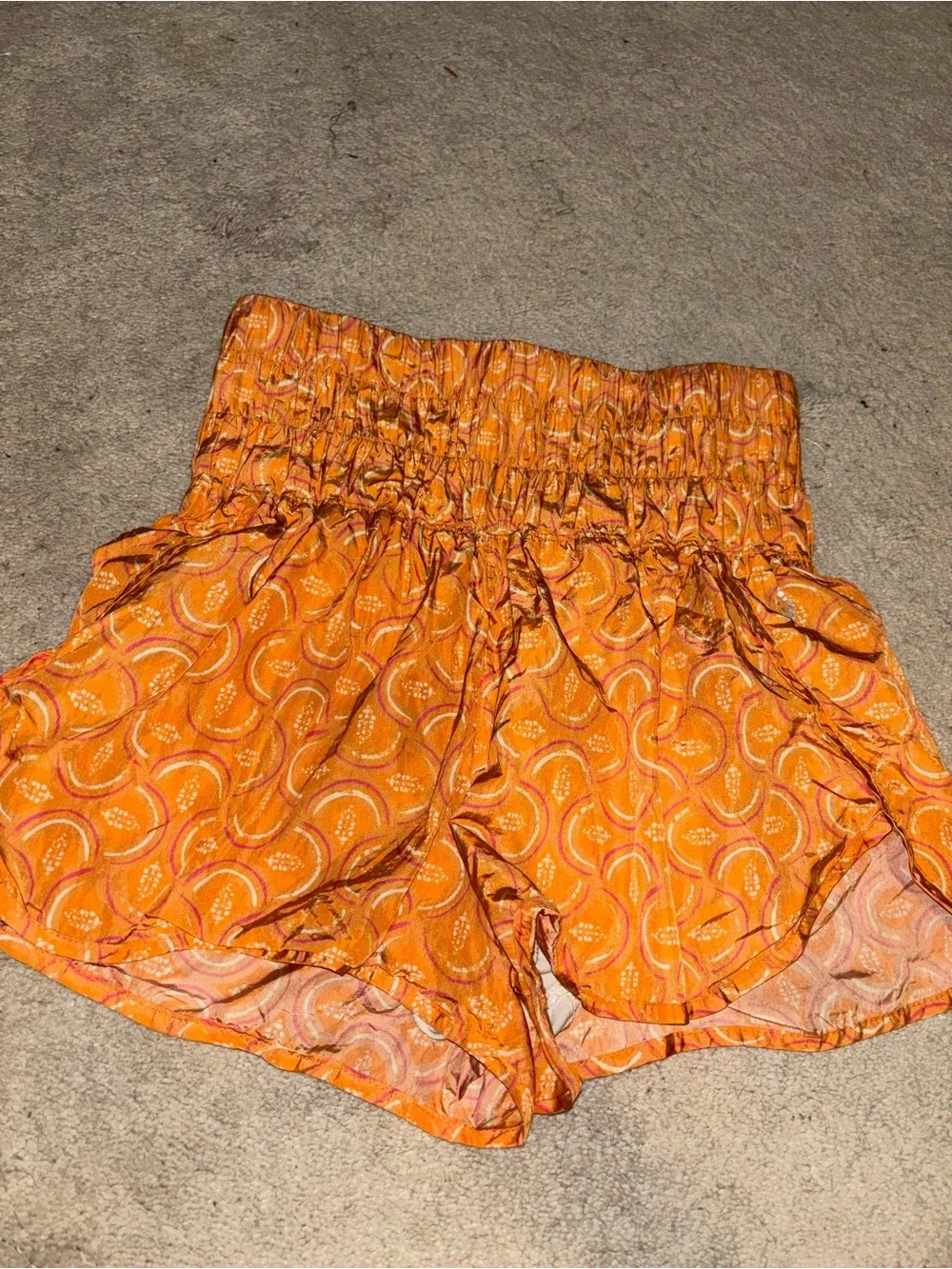 Free people movement Smocked Waist Orange Printed Women’s Shorts - Picture 1 of 2